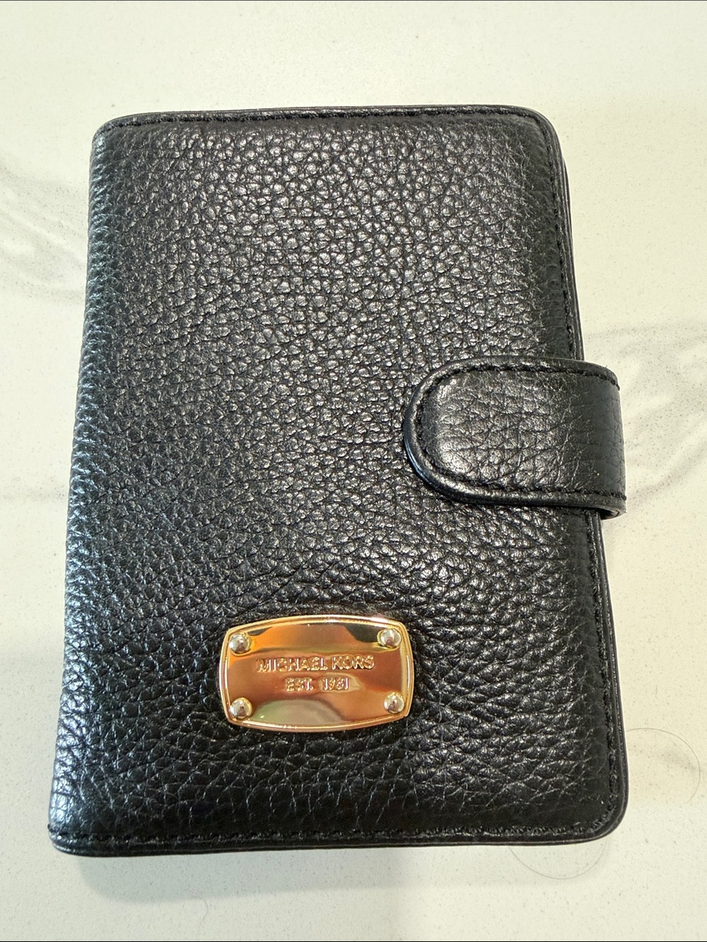Michael Kors Black Pebbled Leather Snap Passport Wallet